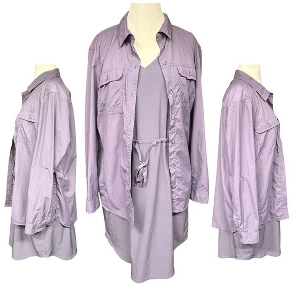 2pc Eddie Bauer Departure Dress Women L Purple Midi Tank w L/S Shirt Classic Fit - Picture 1 of 15